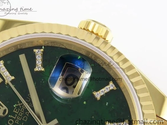 0212 Day Date 36 YG RAF 1:1 Best Edition Green Stone Roman Dial on YG Bracelet A Durable 1524